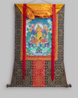Original Brocaded Dzambala Thangka | With Brocade | Kubera | Jambhala | Zambala | Gift Spiritual | Buddha of Wealth